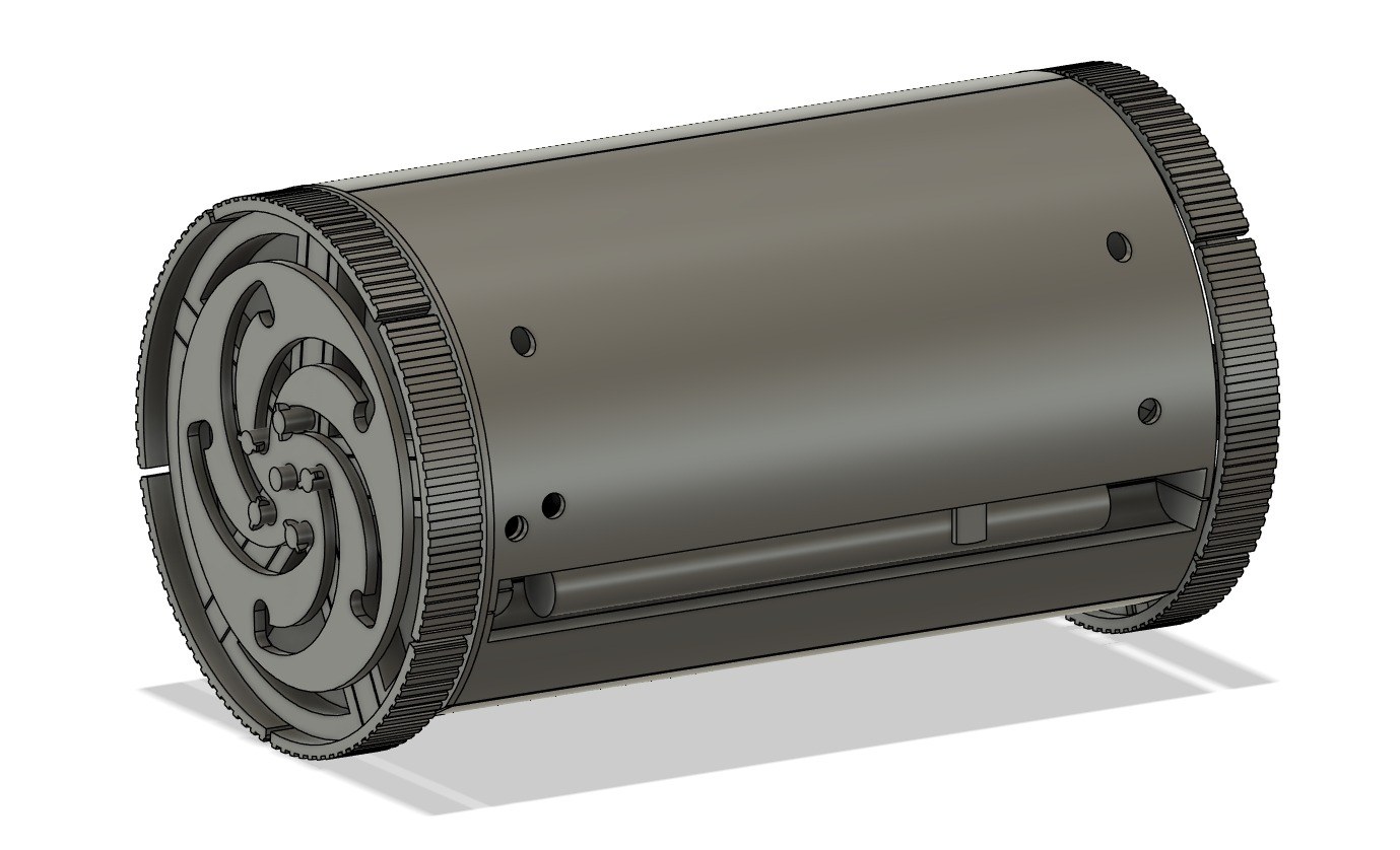 CAD view of the CanSat exterior with expanding wheels