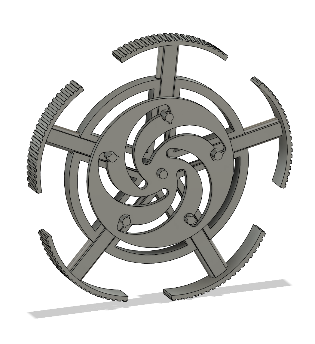 CAD view of expanding wheel mechanism fully expanded