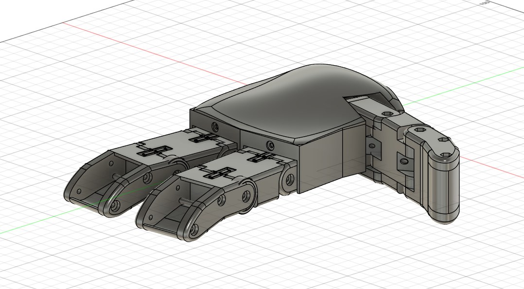 CAD view of the three finger hand, angled view